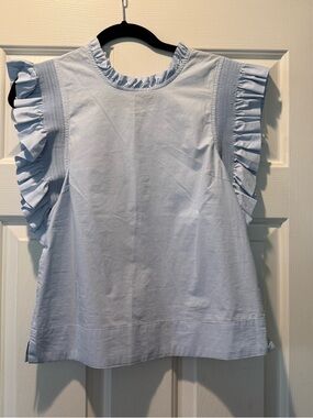 English Factory Light Blue Ruffle-Sleeve Blouse